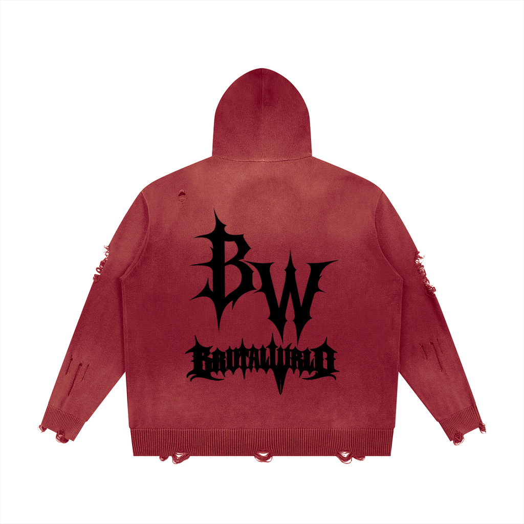 Unisex Distressed Full Zip Sweater