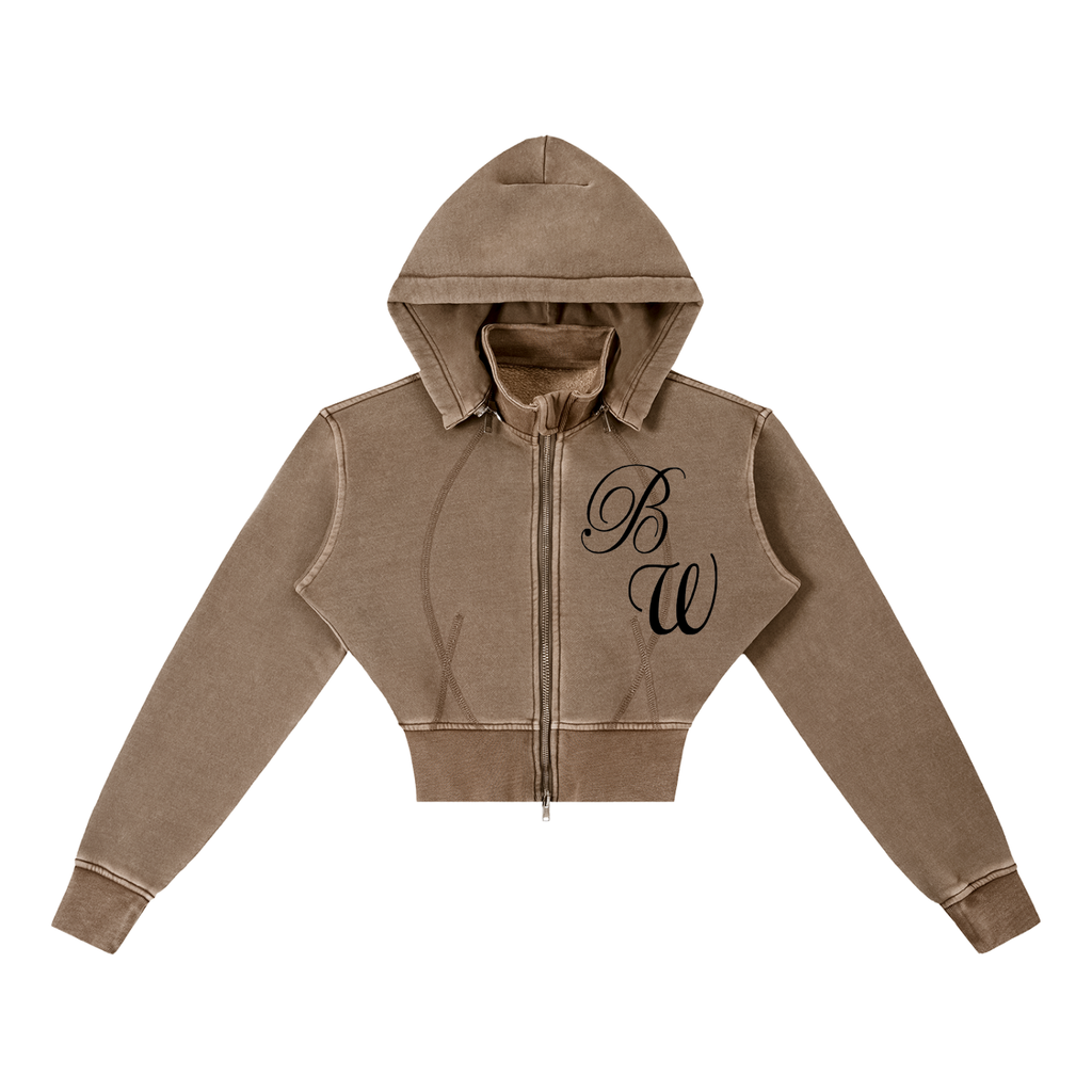 Vintage Washed Cropped Fleece Hoodie
