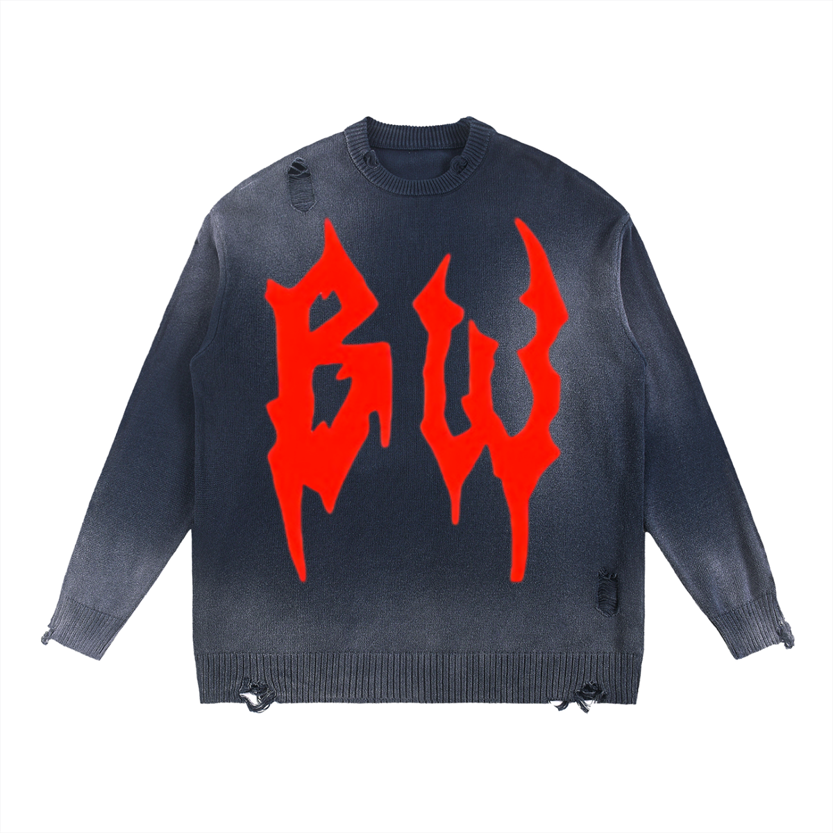 Sun Fade Distressed Ripped Crewneck sweater