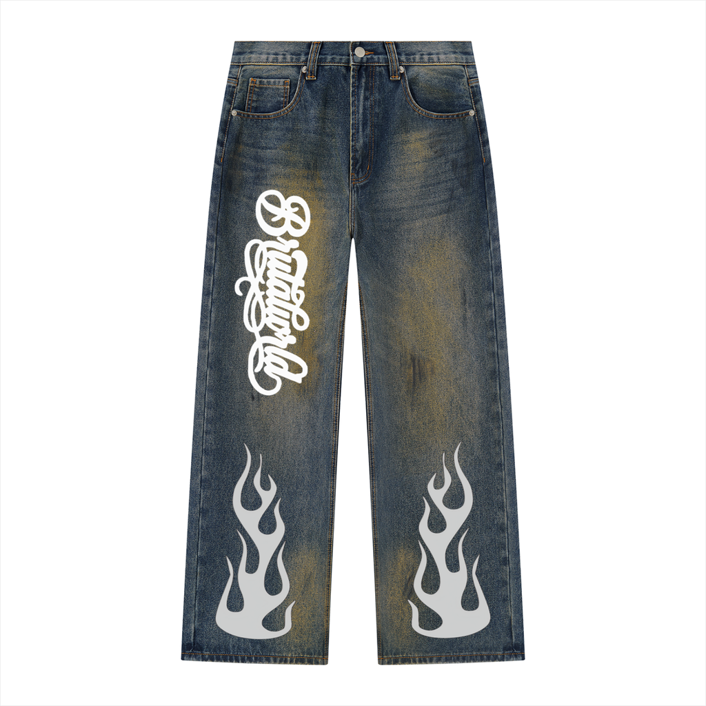 Men's Vintage Wash Wide Leg Denim Jeans