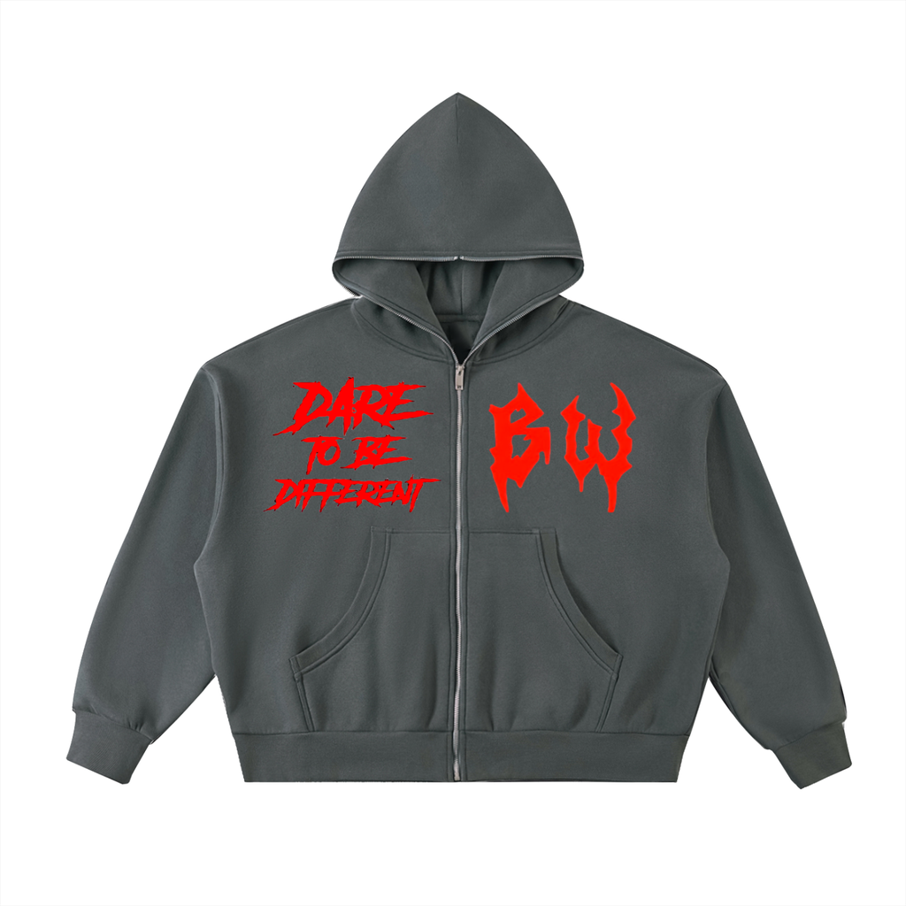 Fleeced Full-Zip Boxy Hoodie