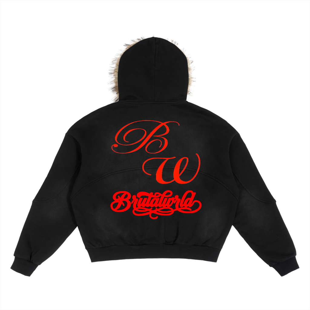 Sun Fade Boxy Detachable Fur Hoodie