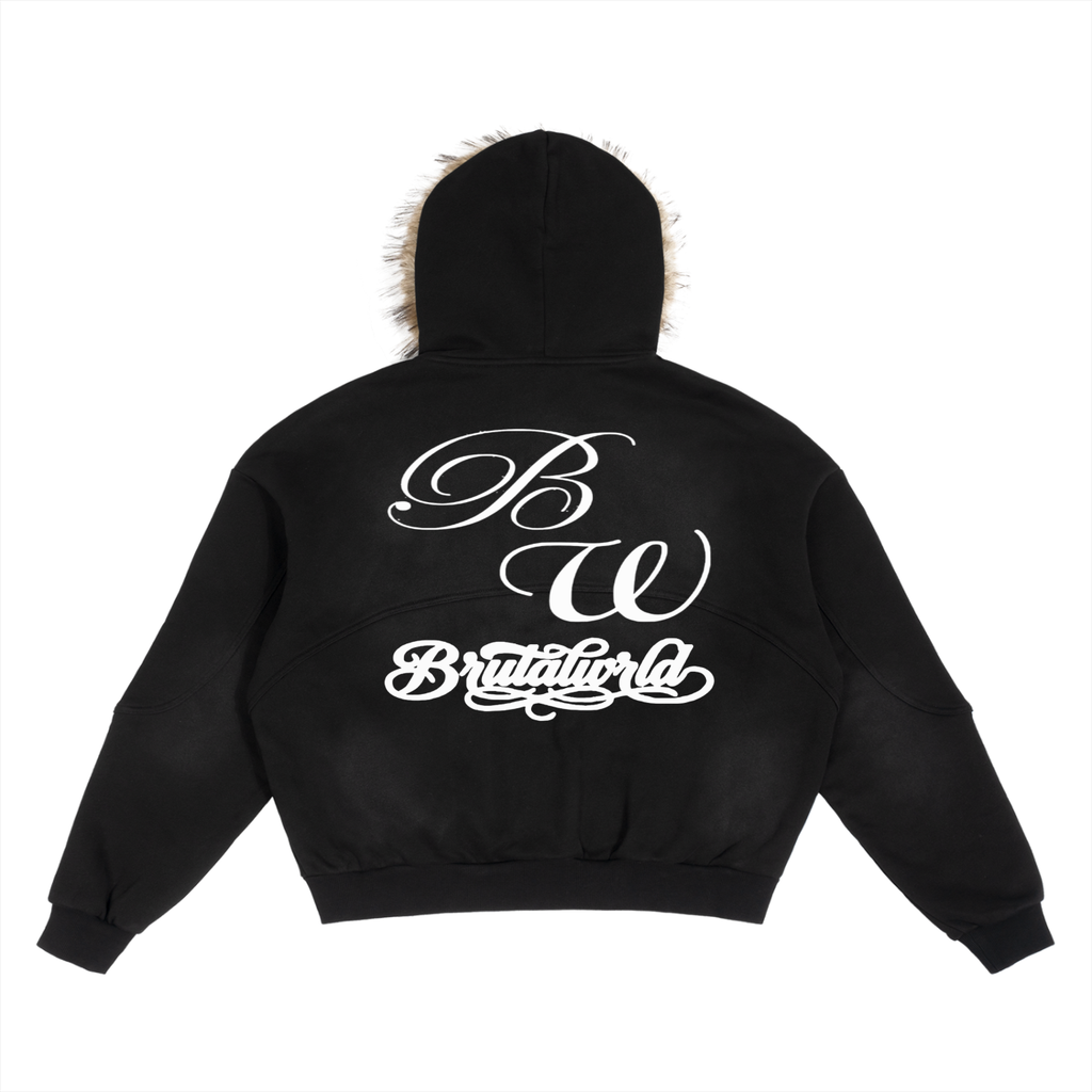 Sun Fade Boxy Detachable Fur Hoodie
