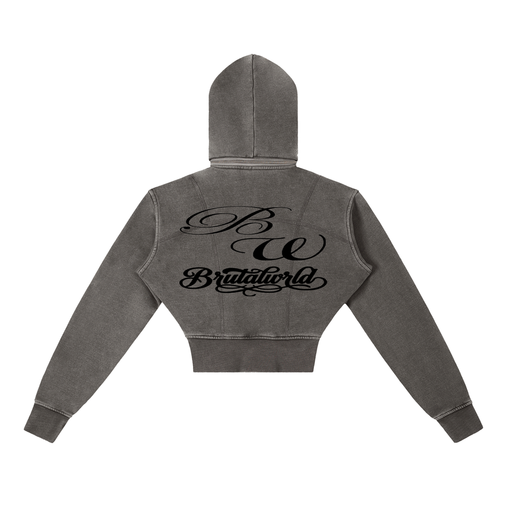 Vintage Washed Cropped Fleece Hoodie