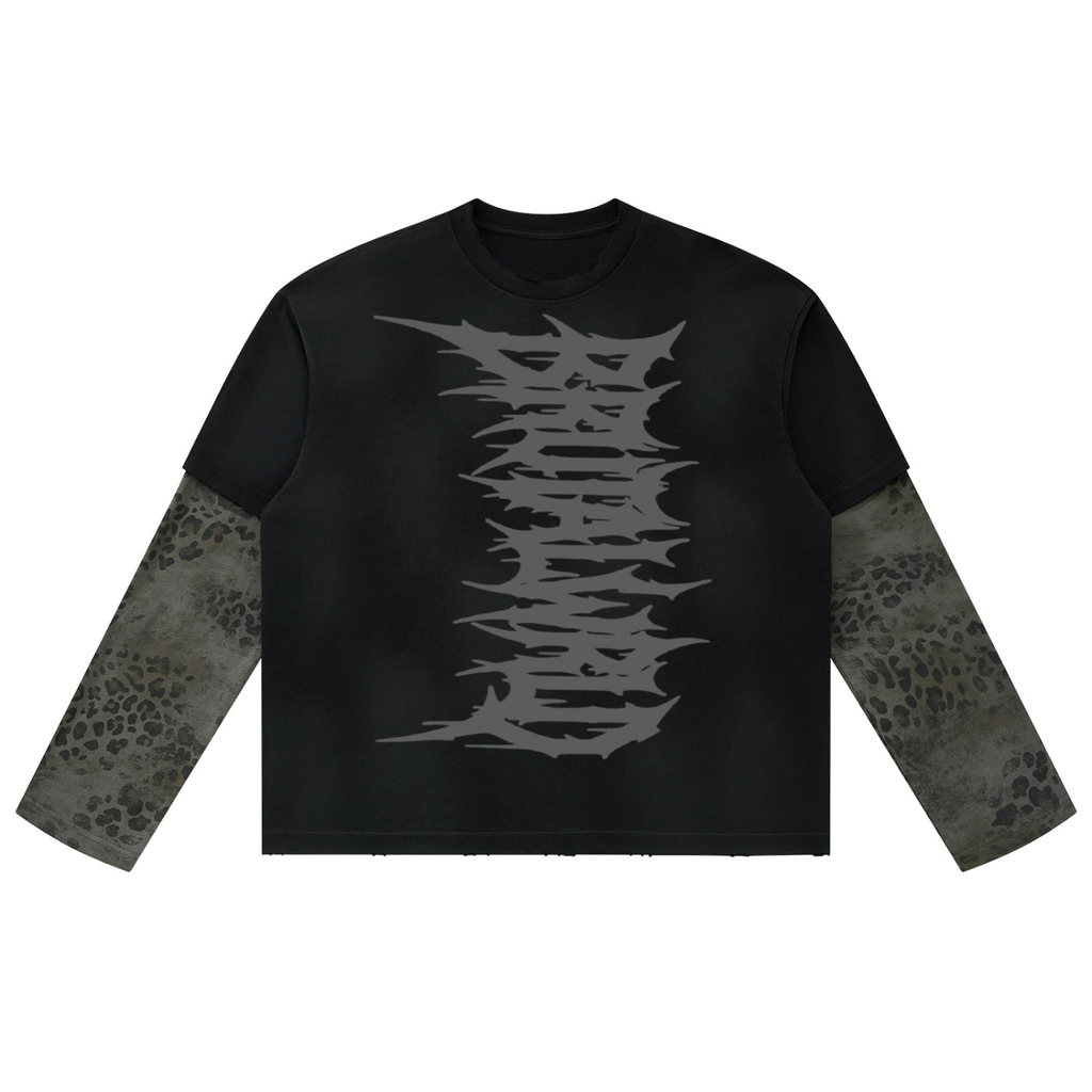 Unisex Vintage Wash Leopard Paneled Layer T-Shirt