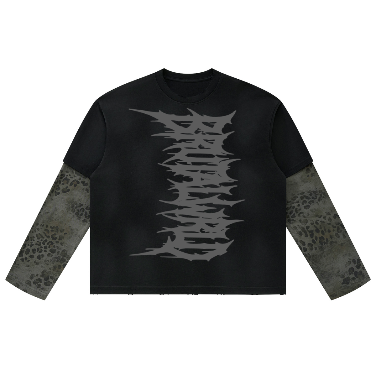 Unisex Vintage Wash Leopard Paneled Layer T-Shirt