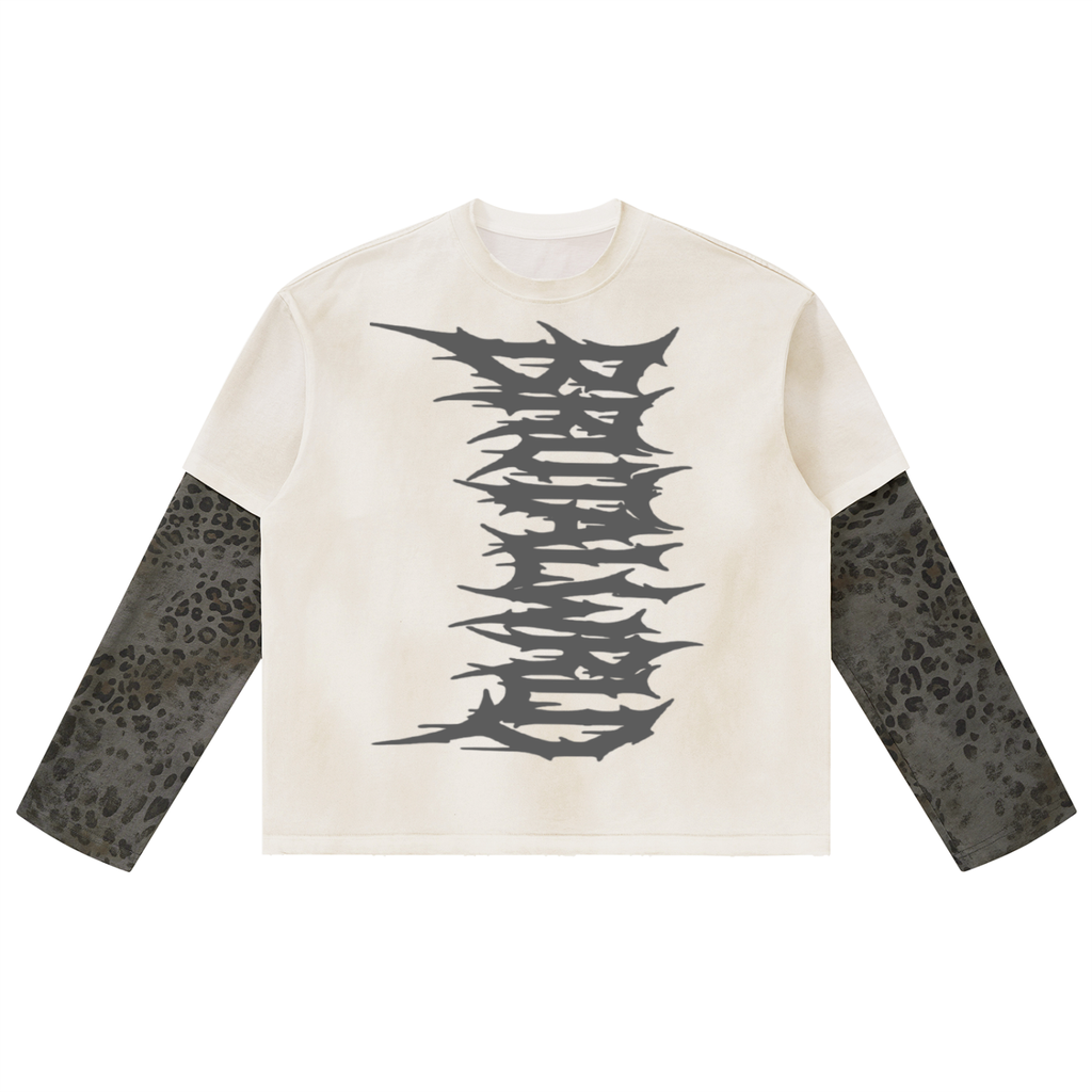 Unisex Vintage Wash Leopard Paneled Layer T-Shirt