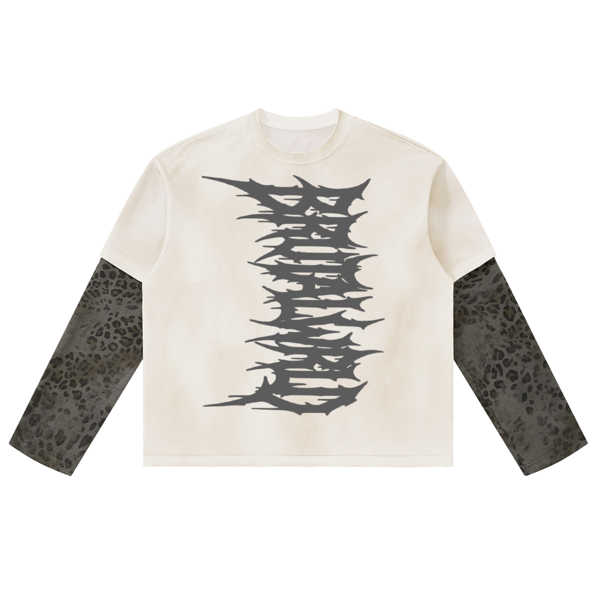 Unisex Vintage Wash Leopard Paneled Layer T-Shirt