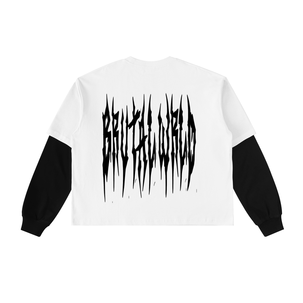 Layered Contrast Sleeve Cotton T-Shirt