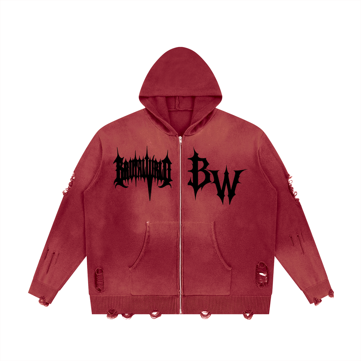 Unisex Distressed Full Zip Sweater