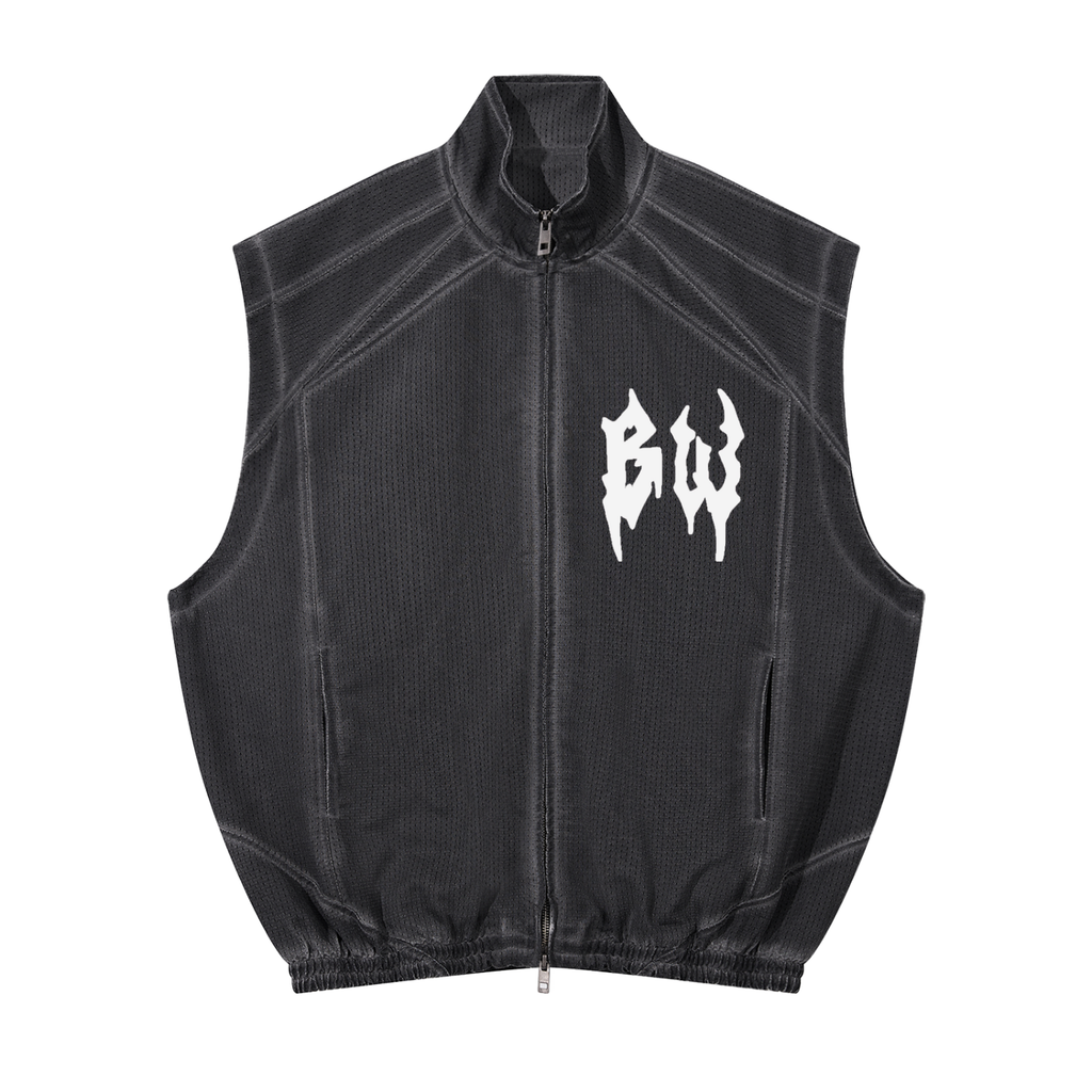 Unisex Vintage Wash Mesh Full-Zip Vest