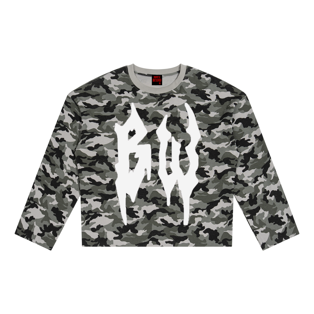 Unisex Camo Waffle Raw Edge T-Shirt
