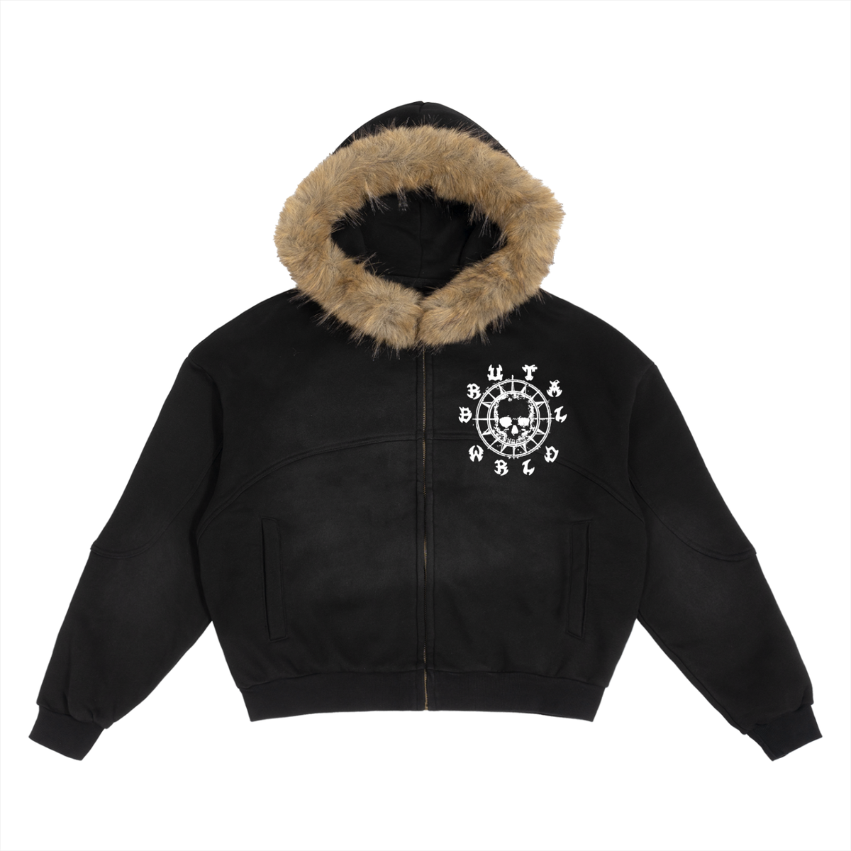 Sun Fade Boxy Detachable Fur Hoodie
