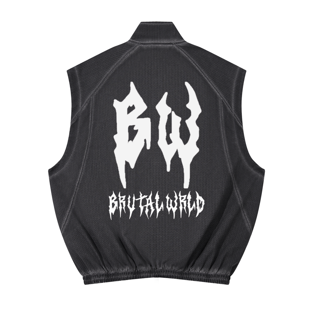 Unisex Vintage Wash Mesh Full-Zip Vest
