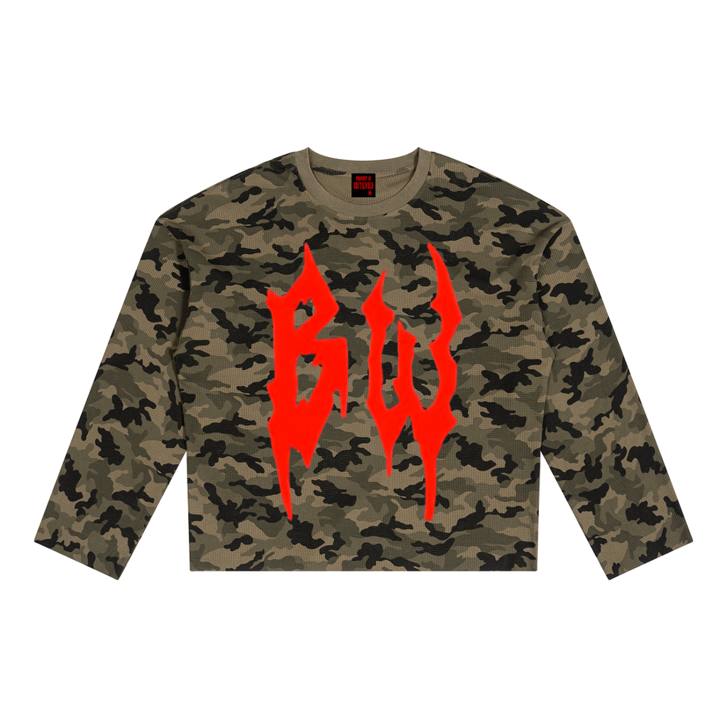 Unisex Camo Waffle Raw Edge T-Shirt