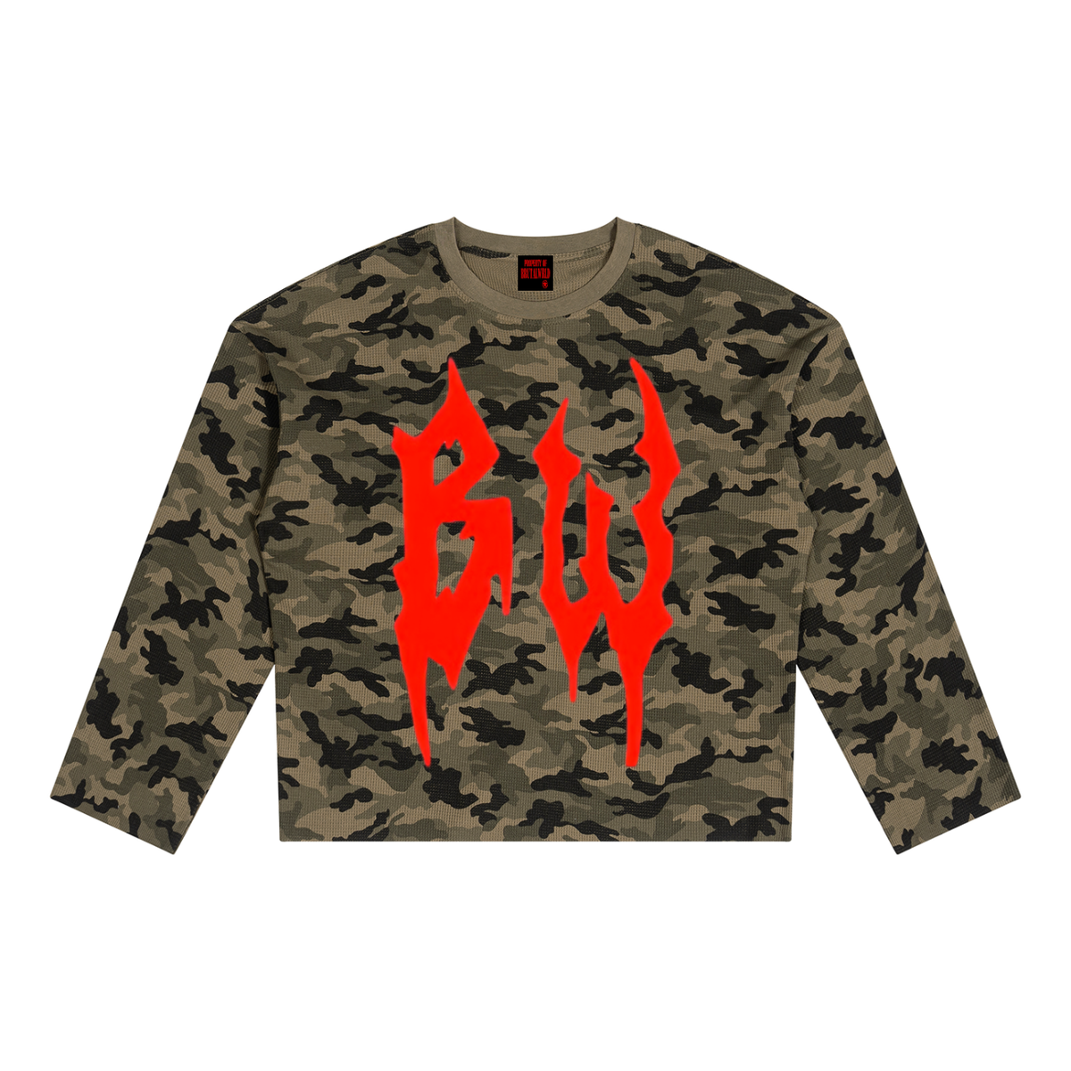 Unisex Camo Waffle Raw Edge T-Shirt