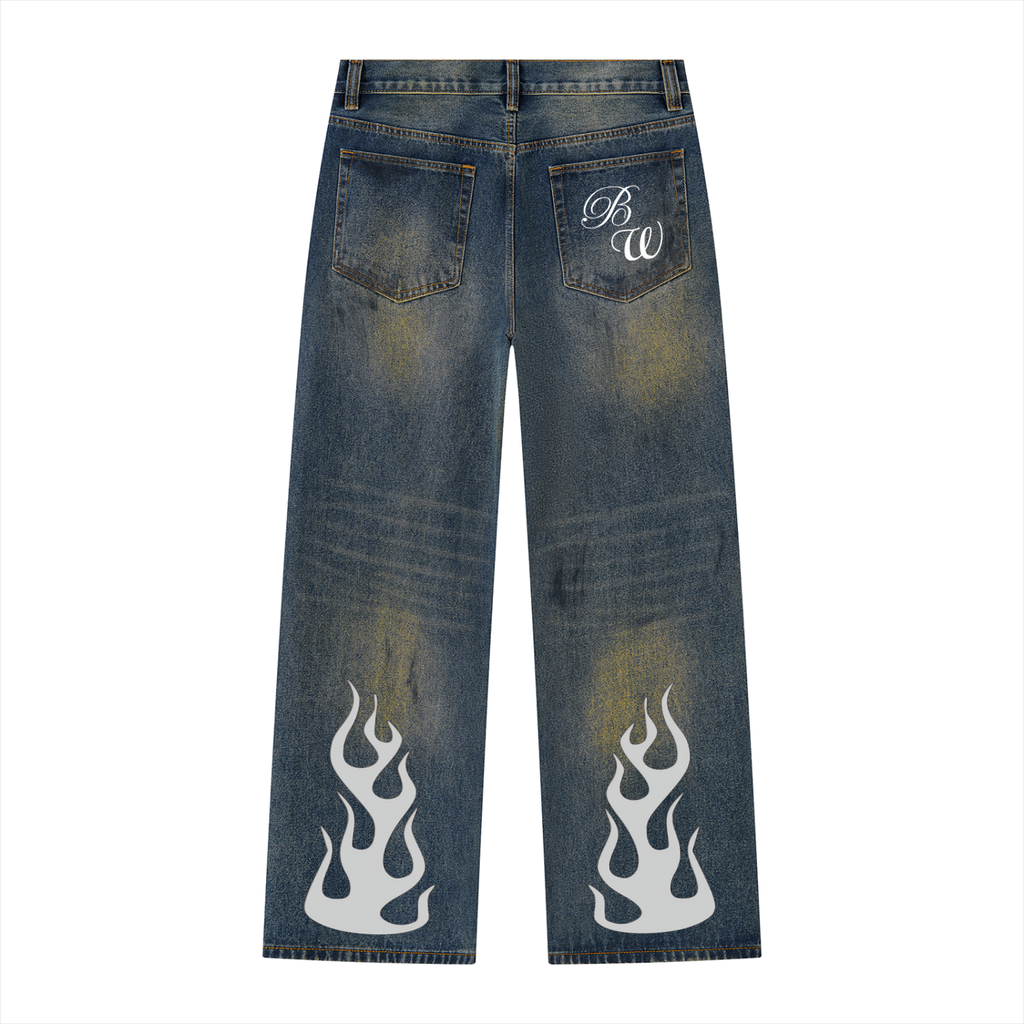 Men's Vintage Wash Wide Leg Denim Jeans