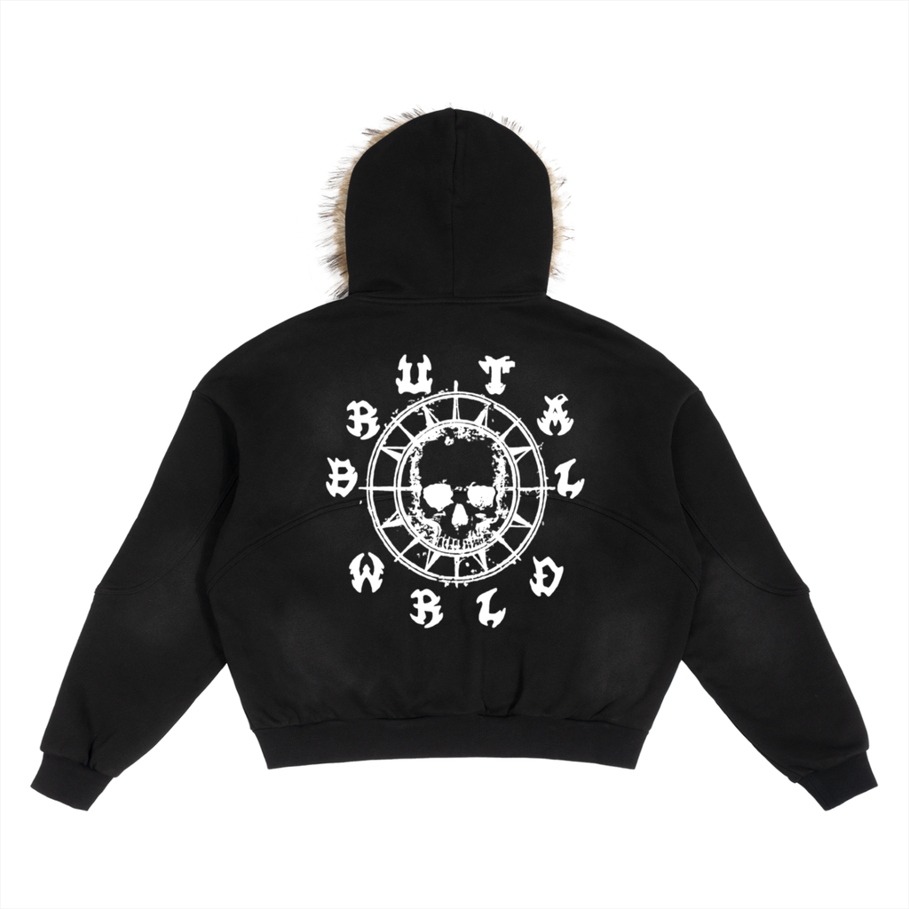 Sun Fade Boxy Detachable Fur Hoodie